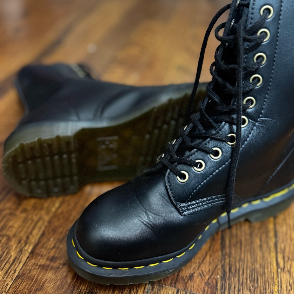 Dr. Martens Black Ankle Boots with Yellow Stitching